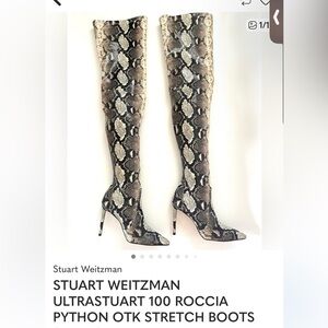 Stuart Weitzman Black and Cream Python Print Boots
